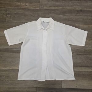 Vtg Regina Lynn Beautiful White 80s Blouse with Lace Collar and Detail Design